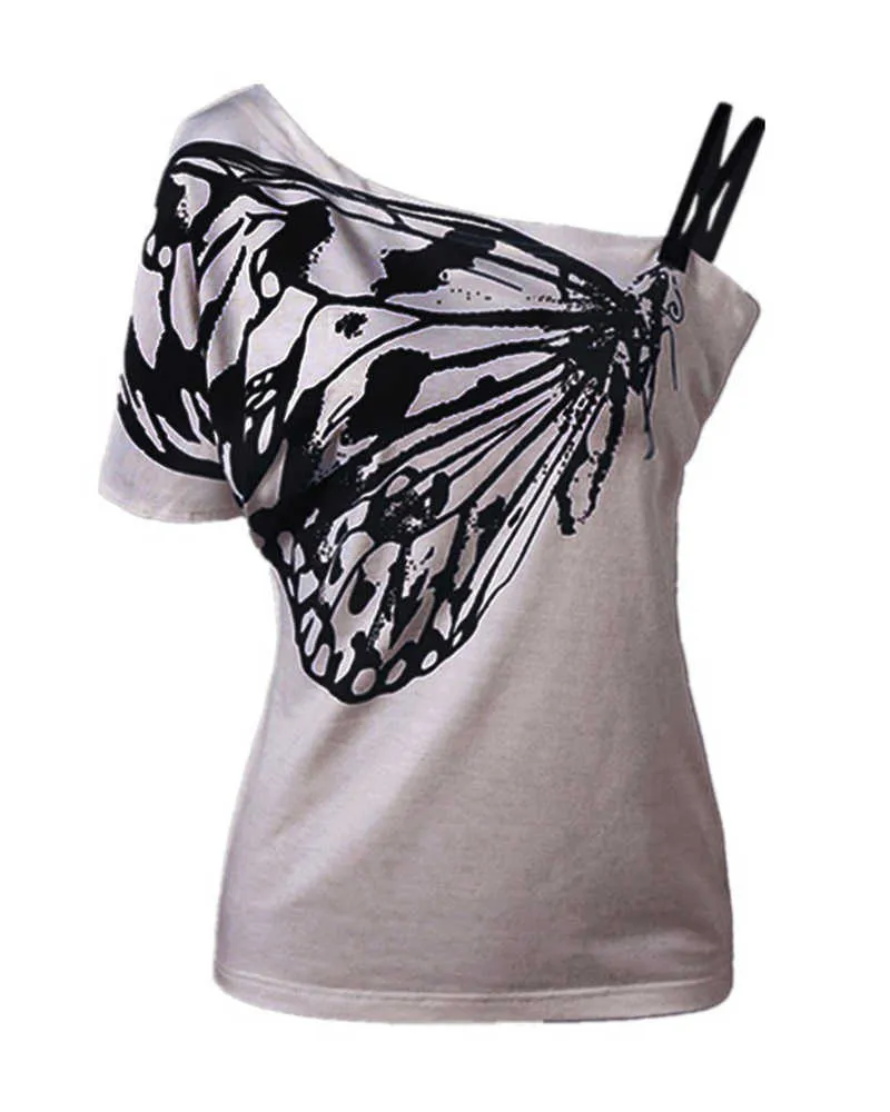 Sommer Frauen Mode Casual T-shirts Sommer Top T Tops T-Shirts Plus Größe Eine Schulter Oversize T-shirt 210716