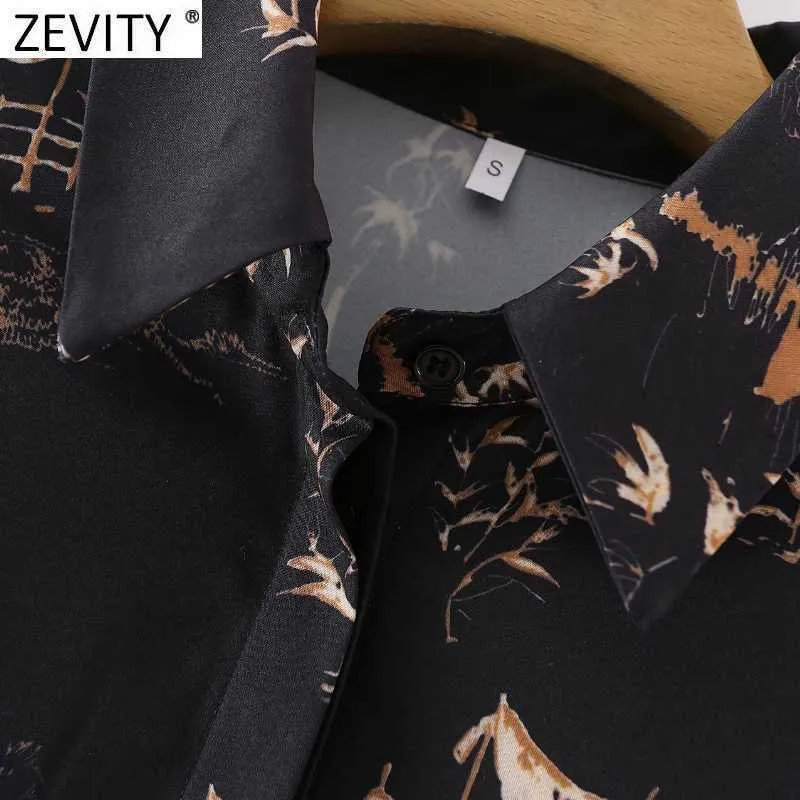 Zevity Mulheres Vintage Digitalimagem Impressão Casual Camisa Peito Camisa Feminina Manga Longa Blusa Roupas Chic Chamise Tops LS9064 210603