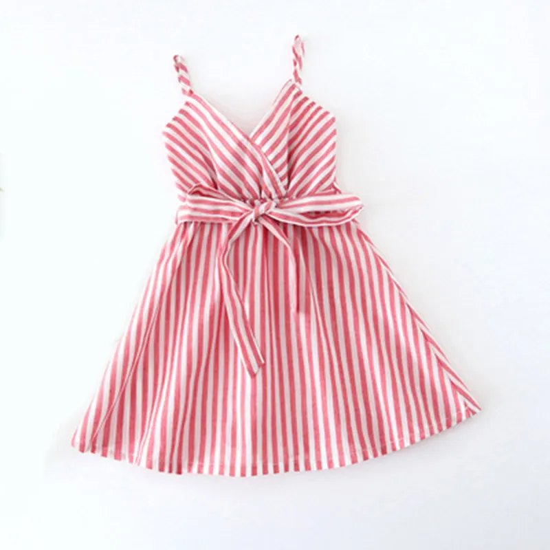 Summer Dress Children's Clothing Girl Party Holiday Casual Baby Striped With Belt 210515