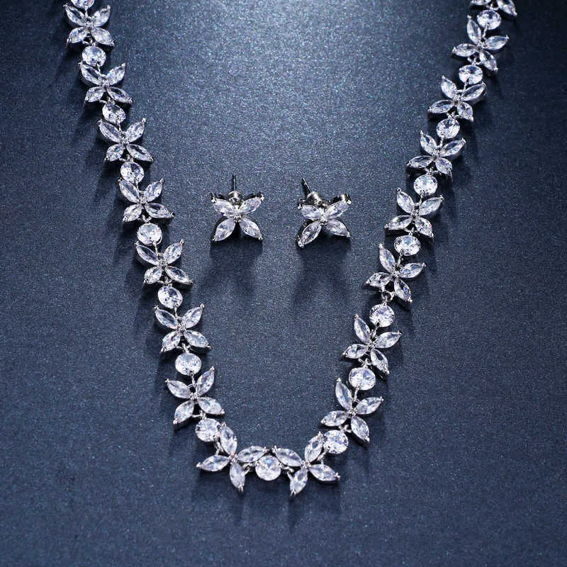 Topkwaliteit zirkonen prachtige kristallen ketting en oorbellen luxe bruidsfeest sieraden cadeauset voor huwelijksavond H1022