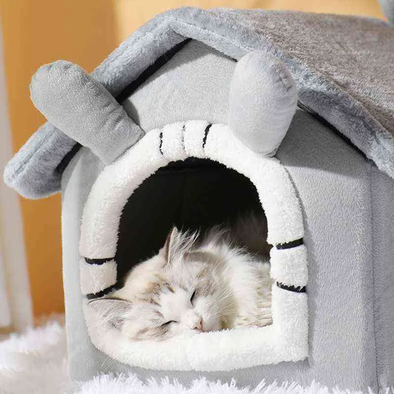 Maison de chat lavable Lit confortable pour animaux de compagnie Hiver Chaud Grotte Nid Teddy Chiot Dormir pour chats et chiens Toutes saisons Suppl universel 211111