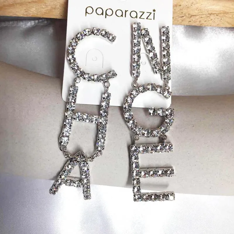 Clear Crystal Letter CHA Drop Dangle Oorbellen Voor Vrouwen Mode-sieraden Trendy Statement Accessoires Hele Kroonluchter298L