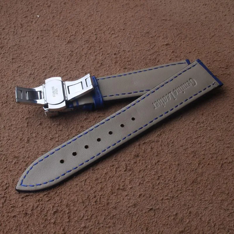 Guarda fasce scuro blu vera e autentico cuoio in pelle 14mm 16mm 18mm 20mm 20mm 22 mm orologi cintura cintura cintura di guardia pieghevole pieghevole fibbia 214b