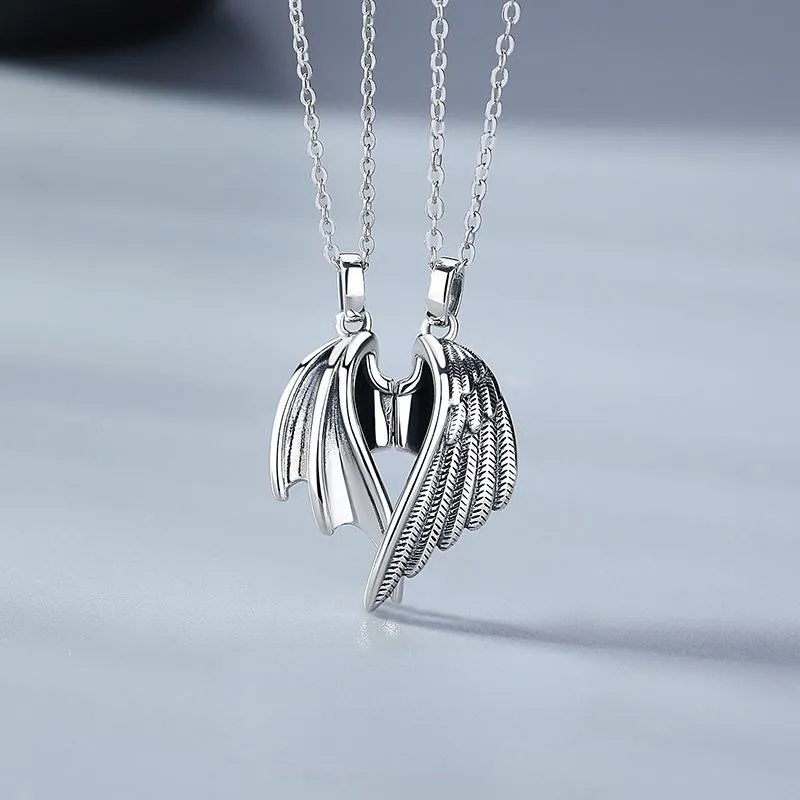 Pendant Necklaces Punk Magnets Attract Leather Rope Link Chain Angel Demon Wing Necklace For Lover Couples Men Women Clavicle Jewe274G