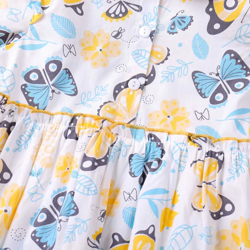 Девушки платье Летний отворот с коротким рукавом мультфильм случайные девочка бабочка напечатана детская одежда для одежды принц 210611