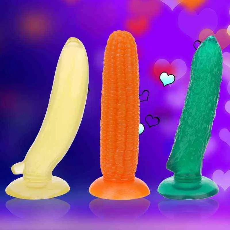 NXY Dildo Pene Artificiale Gelatina Cetriolo Realistico Banana Mais Ventosa Dildo Giocattoli Sessuali 0105