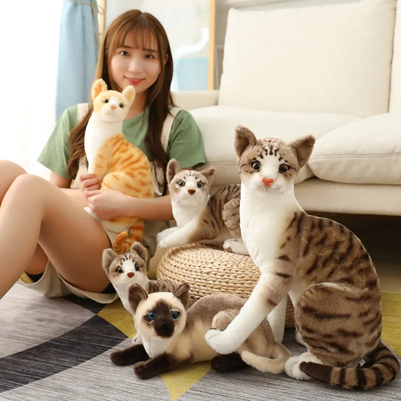 Livsliknande Siamese Cat Plush Toys Stuffed Animals Simulation American Shorthair Cat Plushie Dolls For Children Barn Pet Toy Decor 223393848