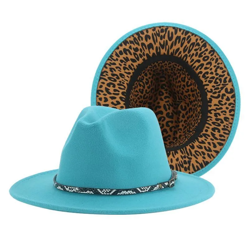 Szeroki Brim Kapelusze Dla Kobiet Fedoras Kobiet Kapelusz Leopard Patchwork Panama Jazz Czapki Mężczyźni Vintage Casual Ślub Sombreros de Mujer