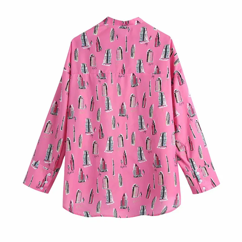 Oversize vrouwen revers single breasted blouse lente-herfst mode dames casual losse vrouwelijke print drape shirt top 210515