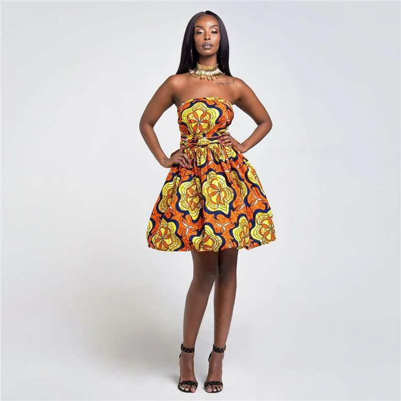 Isarose Kurzes Dashiki Kleid V-Ausschnitt Sexy DIY Verband Afrikaner Backless Falten Party Kleider Ankara Fashion Batik Kleid für Frauen 210422