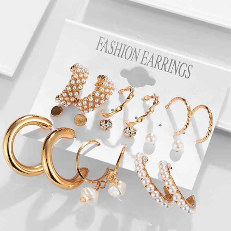 17KM moda orecchini a cerchio di perle set di fascino le donne Geometirc oro metallo orecchino a cerchio Brincos 2021 regalo di gioielli di tendenza