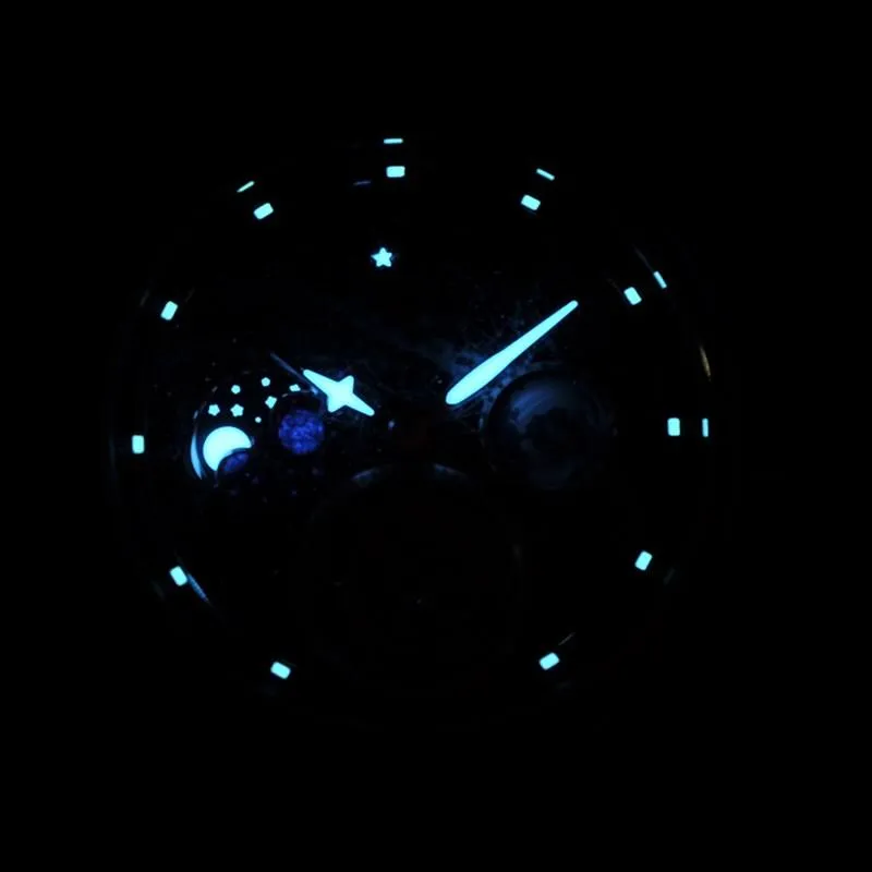 우주 지구 투어 빌론 남자 문 위상 슈퍼 빛나는 다이얼 스포츠 맨 자동 투빌론 기계 시계 은하수 우주 WRIS201C