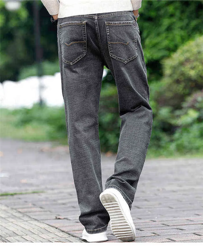 Katoen lente herfst heren losse jeans rechte klassieke denim broek mannelijke gewassen baggy grijze designer causale man 2111111