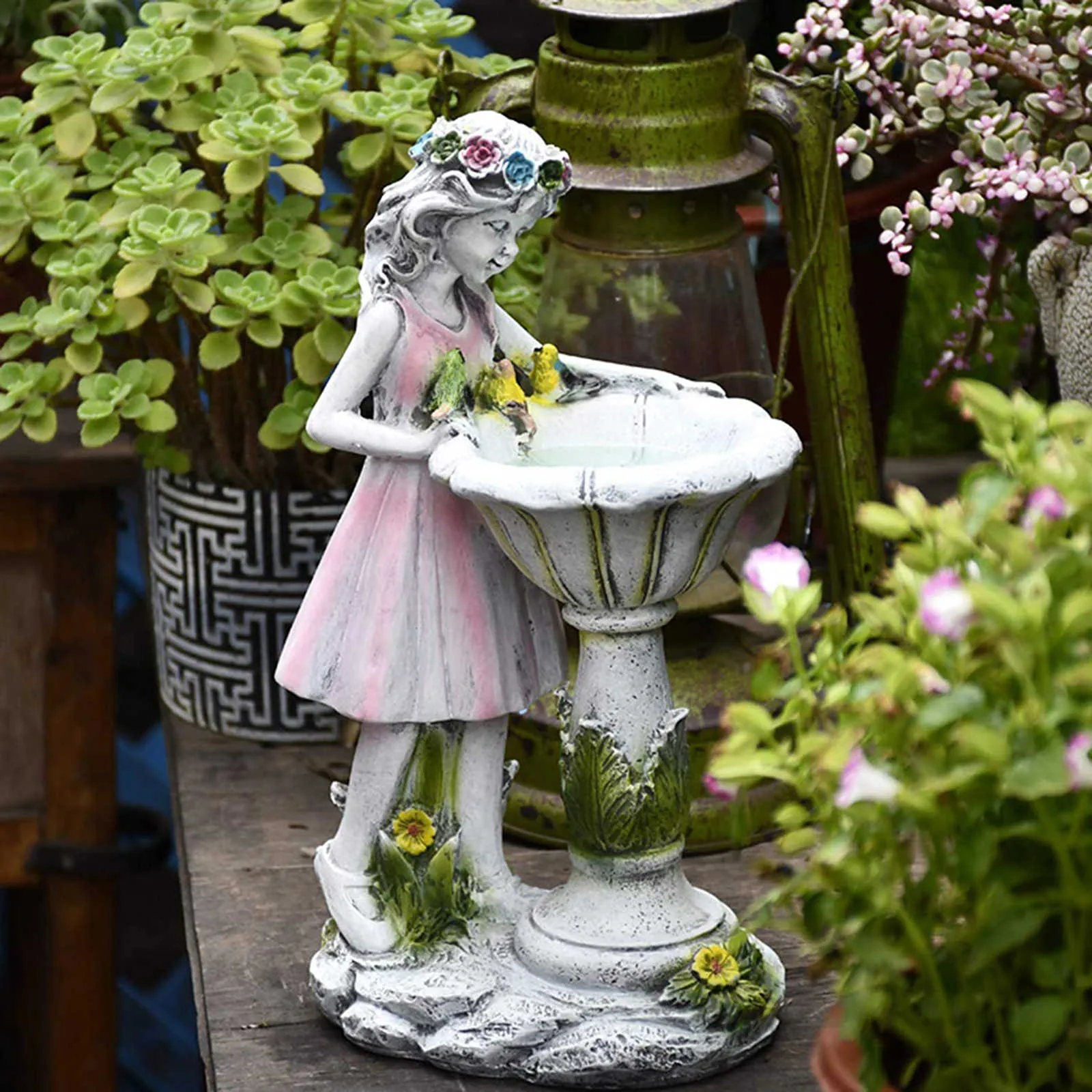 Kwiat Fairy Solar Decoration Dekoracji Żywicy Statua Ogródu Słoneczne Świecą Świecą W Dark Yard Outdoor Rzeźba Angel Rysunek Garden Decor Q0811