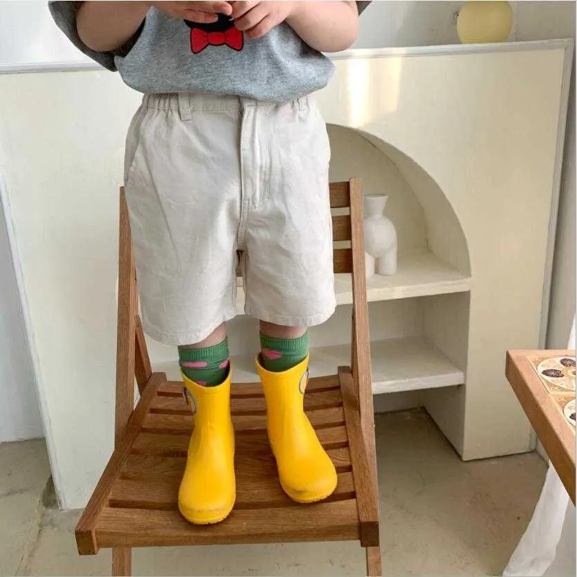 Summer cotton unisex solid color Fifth pants boys and girls casual all-match knee-length 210708