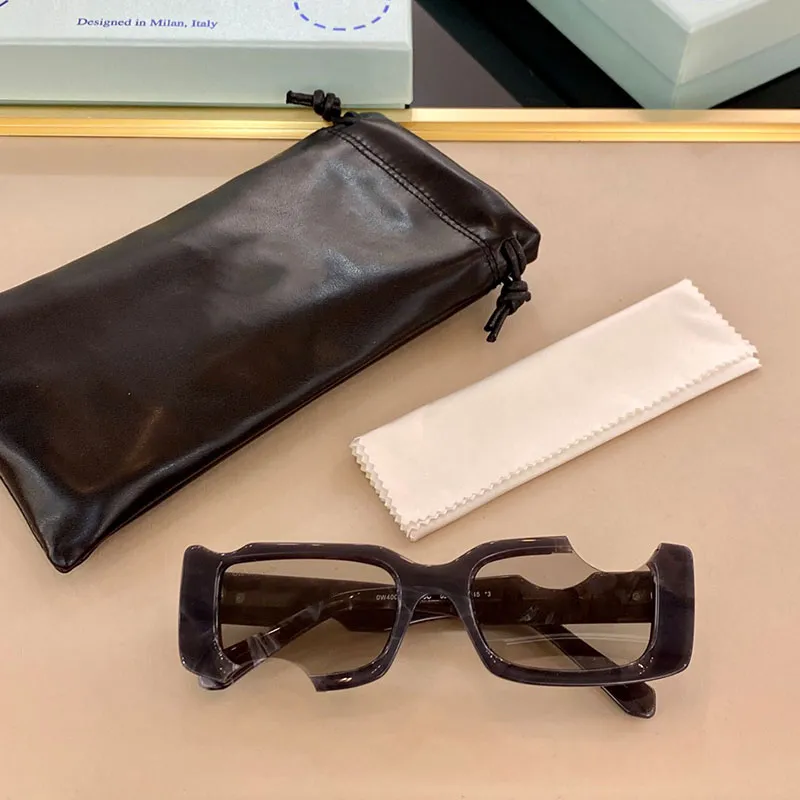 Oficial mais recente quadrado clássico moda ow40006 masculino feminino óculos de sol policarbonato placa entalhe quadro branco óculos de sol com origina240i