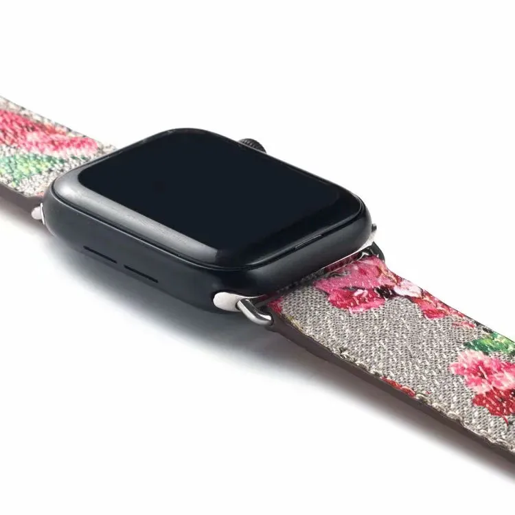 G Designer Strap Watchbands 41mm 45mm 42mm 38mm 40mm 44mm Iwatch 2 3 4 5 6 7 Band Läder Bee Snake Flower Armband Mode Stripes Ivy001