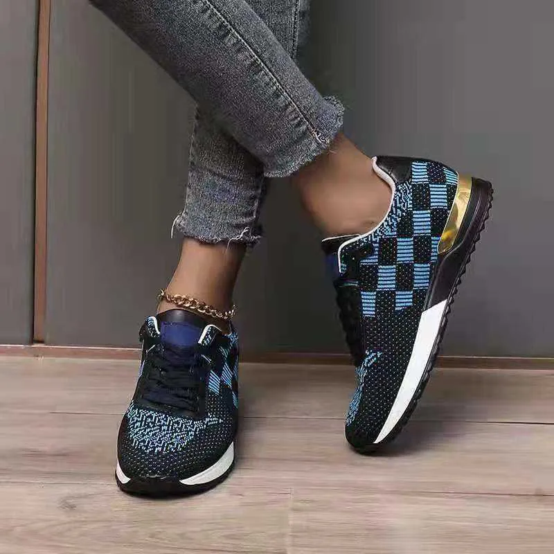 Neue Frauen Lace Up Sneaker Casual Atmungsaktive Mischfarbe Mesh Tuch Plattform Sportschuhe Herbst Mode Rennen Gehen Turnschuhe Y0907