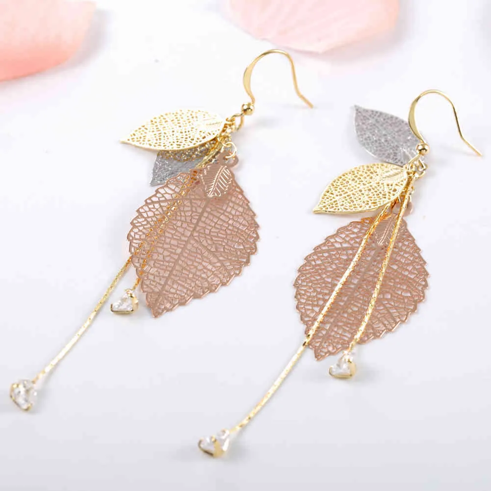 KIVN Fashion Jewlery Boho Filigree leaves Dangle Drop Gold for Women Girls Long Tassel Earrings