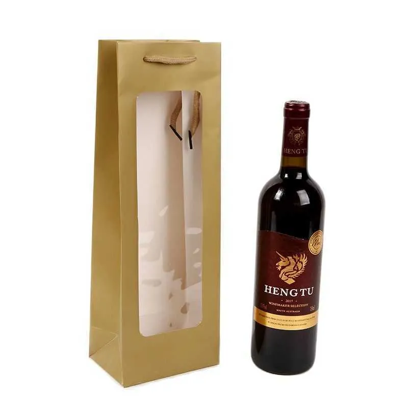 Видимые винные пакеты Твердые бумажные пакеты Прозрачное окно Белый бумажный пакет для вина Цветочная подарочная упаковка Партия Фестиваль Подарочный пакет 2107242608