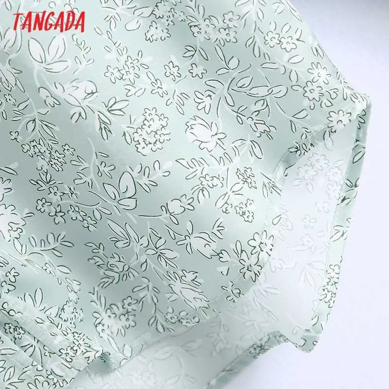 Tangada femmes vert imprimé fleuri lâche confortable Blouses Vintage à manches longues boutonnées femmes chemises Blusas Chic hauts BE794 210609