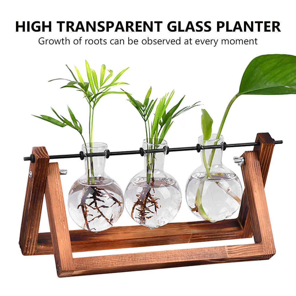 Wituse Plant Pot Patels Panse Vintage Drewno Stojak na czysty mini żarówka wazon szklana szklana sadza do domu