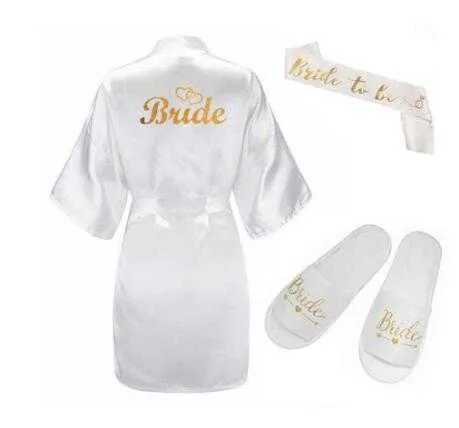 set di glitter oro sposa raso corto accappatoio pantofole fascia da sposa vestaglia donne festa nuziale kimono 210924