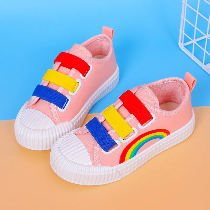 Kids Antislip Soft Bottom Sneaker Flat Children Size Girls Boys Sports Baby Breathable Rainbow Canvas Shoes