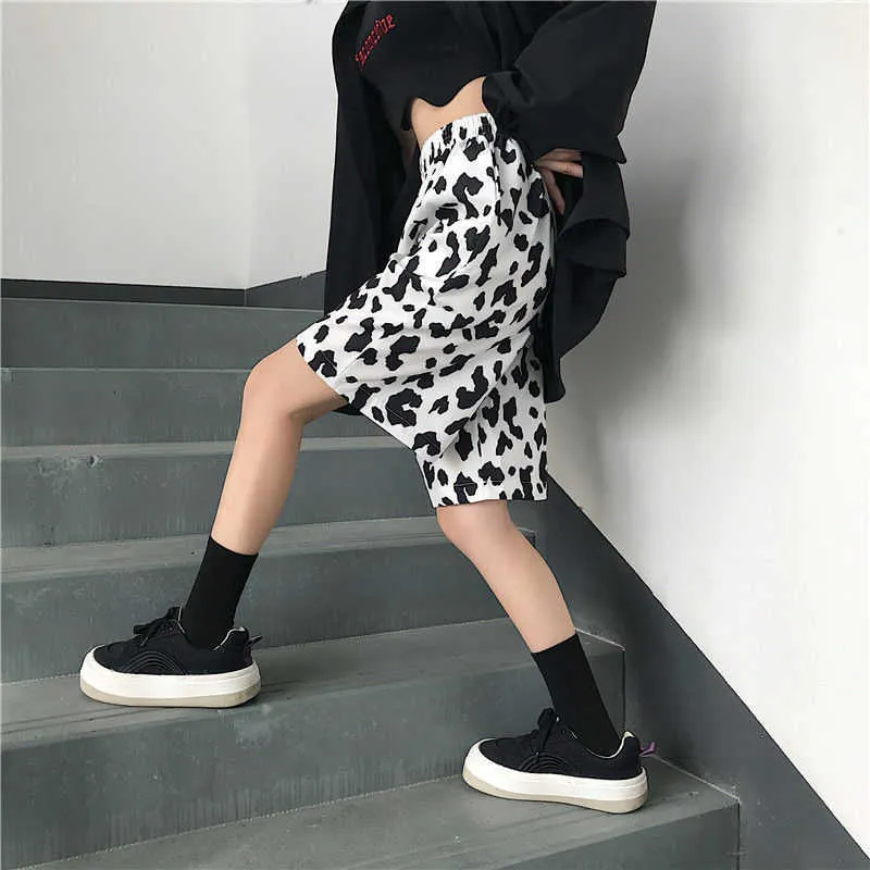 Short de sport de course d'été de vache blanche pour femmes Streetwear Harajuku coréen Joggers femmes élastique taille haute jambe large 210625