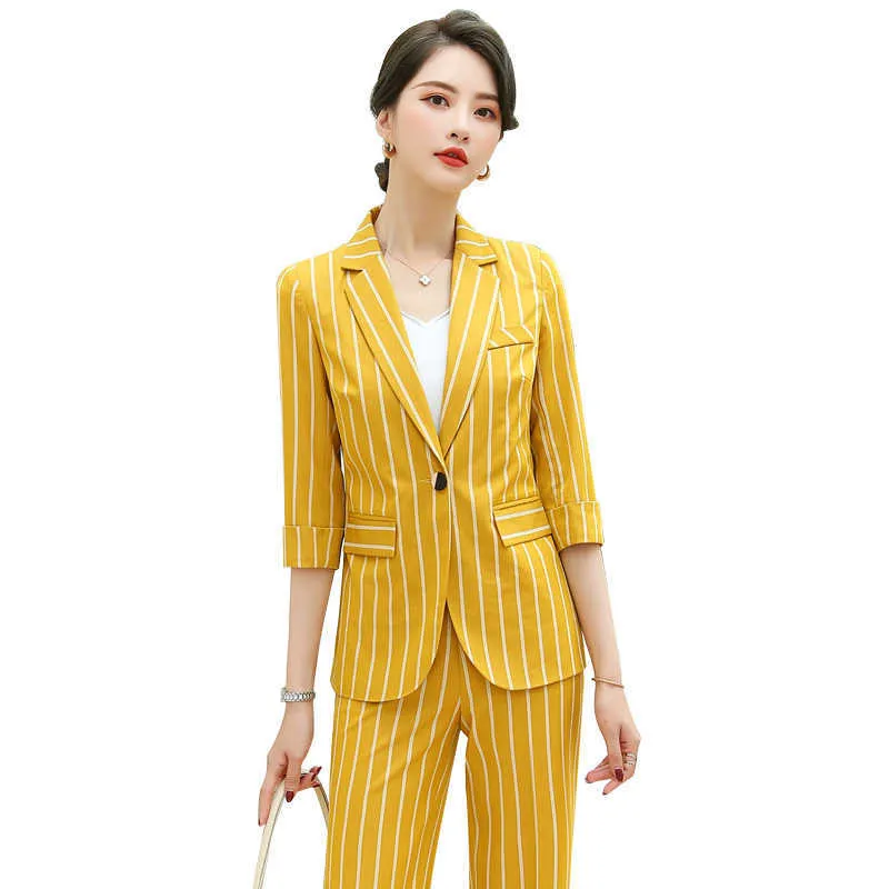 Damski garnitur wysokiej jakości wiosna i lato moda temperament pasiasty kombinezony casual spodnie kobiece 210527
