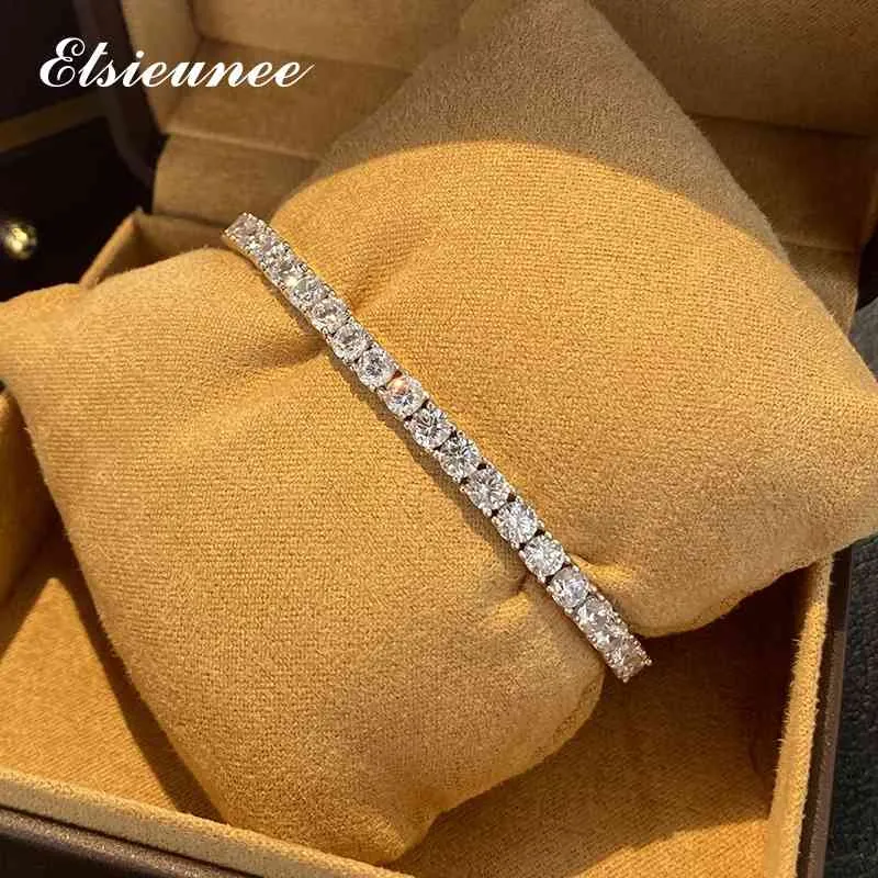 Bracelet Elsieunee 100 réel 925 argent Sterling simulé Moissanite diamants Tennis bracelets pour femme hommes mariage bracelet fin 5194195