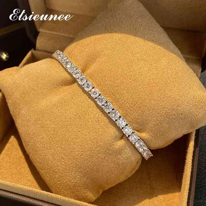 Pulseira elsieunee 100 real 925 prata esterlina simulada moissanita diamantes pulseiras de tênis para homens homens Bangle de casamento bem 7392740