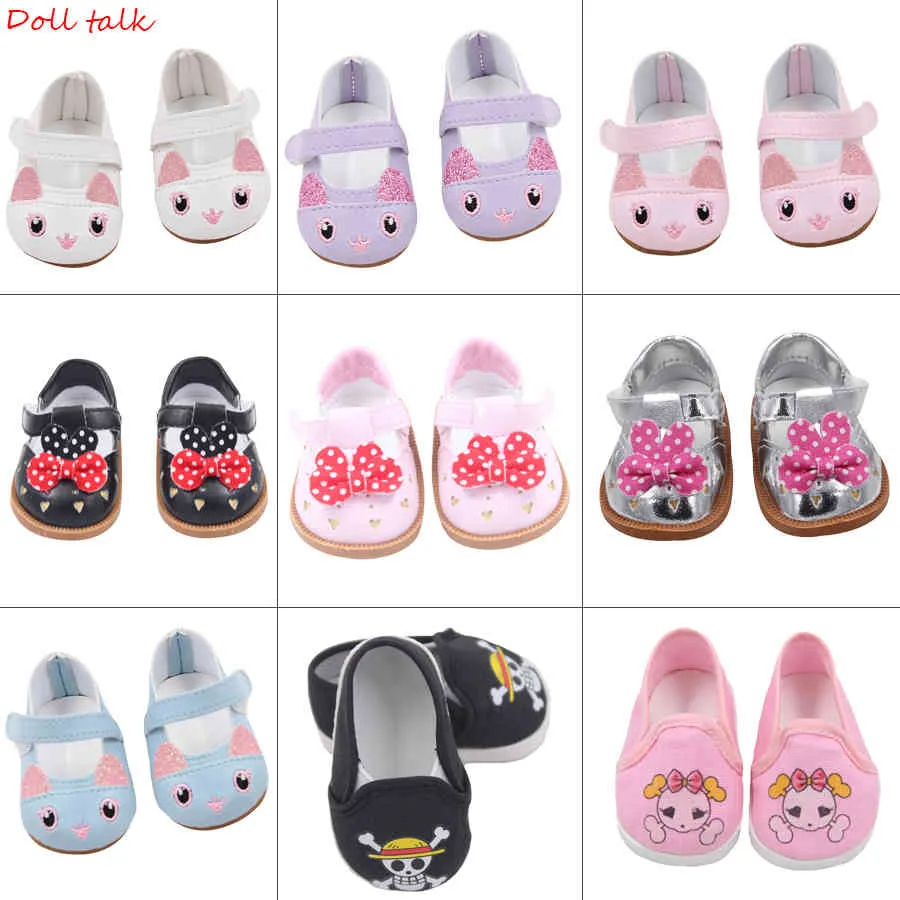 7cm High-quality Bow Cartoon Skull Pattern Mini Shoes For 18 Inch American And Baby New Bron Dolls Toy