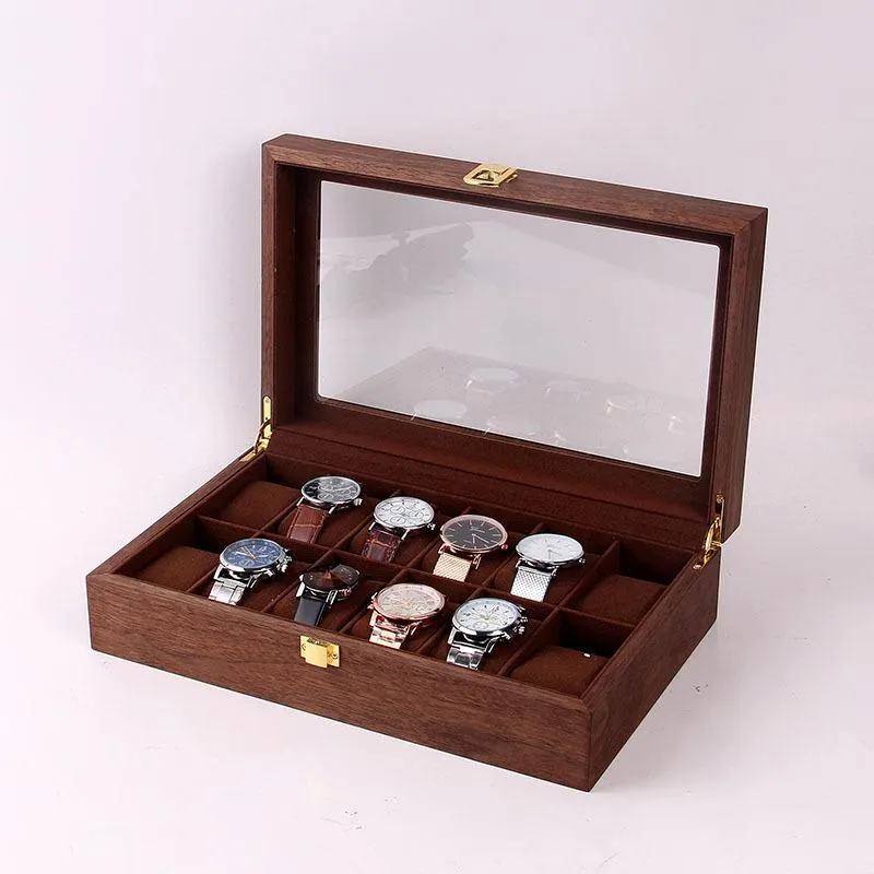 Obserwuj skrzynki luksusowe drewniane pudełko obudowy stojak trumny Organizator przechowywania 12 siedze