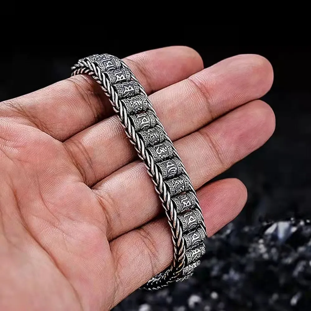 Retrosa handgjorda kreativa Sutra-armband män silveröverföring pärlor vintage sex tecken mantra personlighet2752