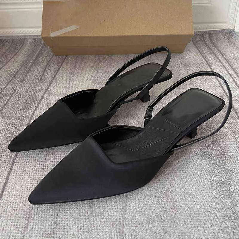 Dress Shoes LMCAVASUN Brand Women Sandal Shoes Thin Low Heel 4cm Pumps Dress Shoes Ladies Fashion Pointed Toe Shallow Slingback Mules 220315