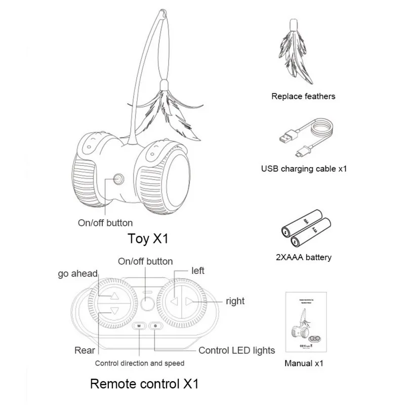 Nuevo juguete eléctrico para mascotas, Control remoto automático, coche de equilibrio inteligente, Led luminoso, pluma, gato, Control remoto, Car226k