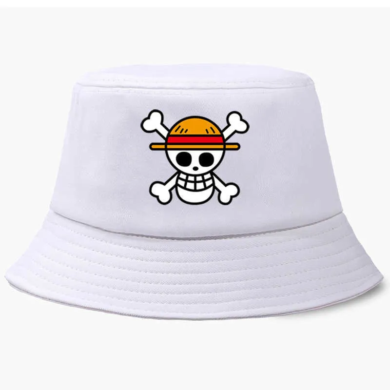 Cappello a secchiello di un pezzo Cappello Panama Cappellino a tesa larga Anime Luffy Harajuku Donna Uomo Cotone Protezione solare esterni Cappelli a tesa larga Q0805256L