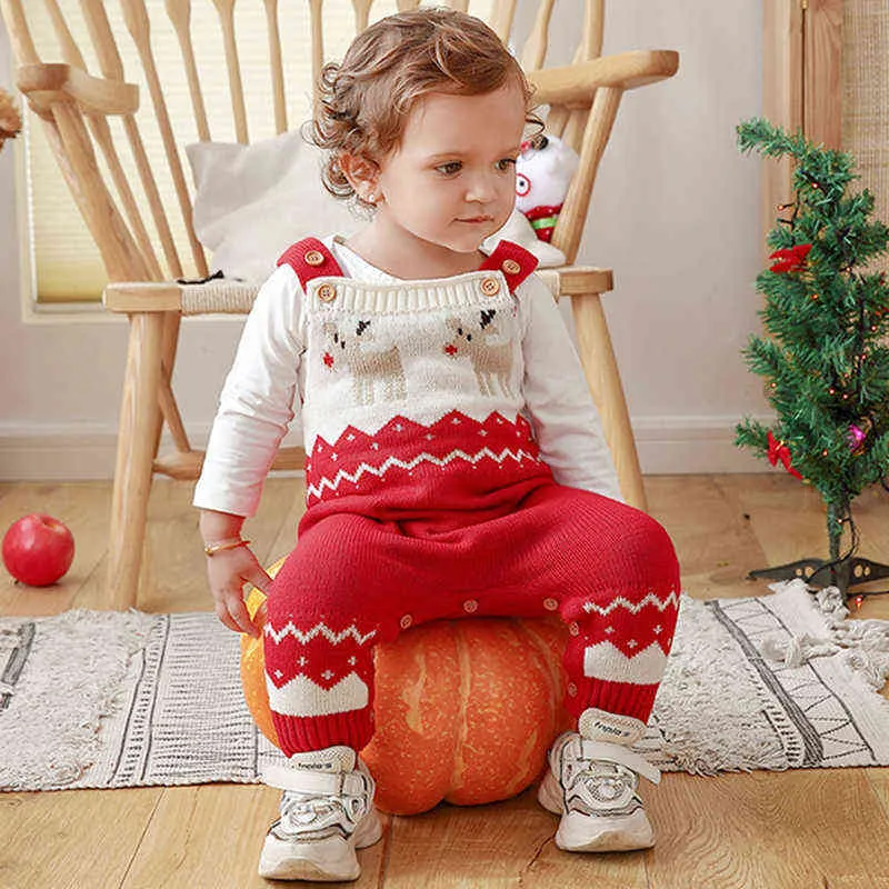 Kerstmis baby jongens meisjes cartoon beugels rompertjes kleding herfst winter jongen meisje kinderen mouwloze breien 211229