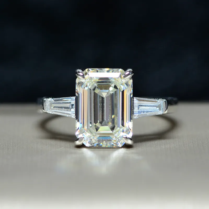 Oevas 925 Sterling Silver Emerald Cut Created Gemstone Wedding Engagement Diamonds Ring Fine Jewelry Gift Whole 2202232630102