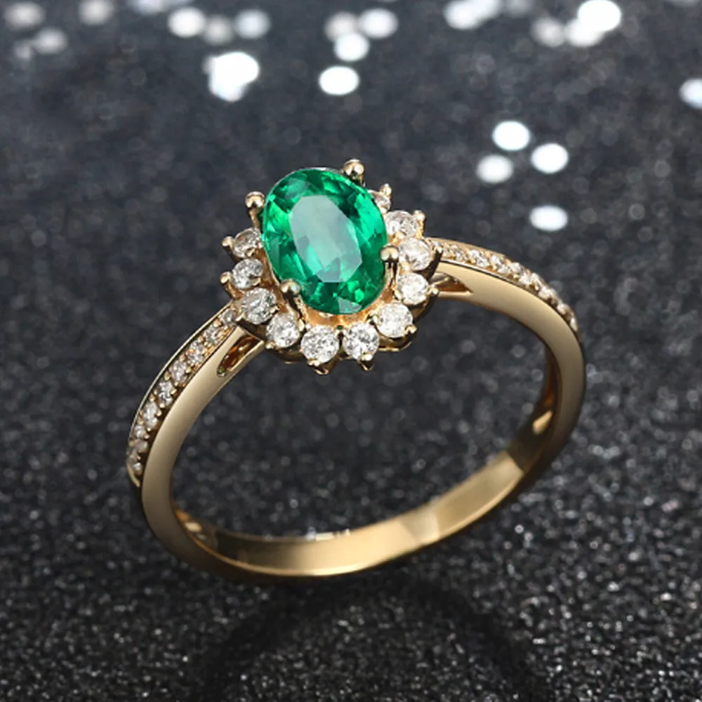 Vintage Fashion Green Crystal Emerald Gemstones Diamond Rings for Women 14k Gold Color Jewelry Bijoux Bague Accessory Party Gift6854824