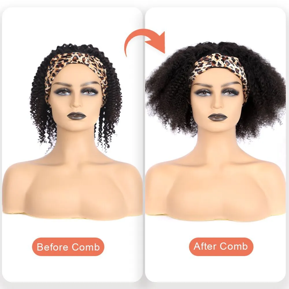 Glueless Wigmy Afro Kinky Curly Silk Headband Wig黒人女性のための人間の髪は黒人女性のためのブラジルの半かつら2104213364931