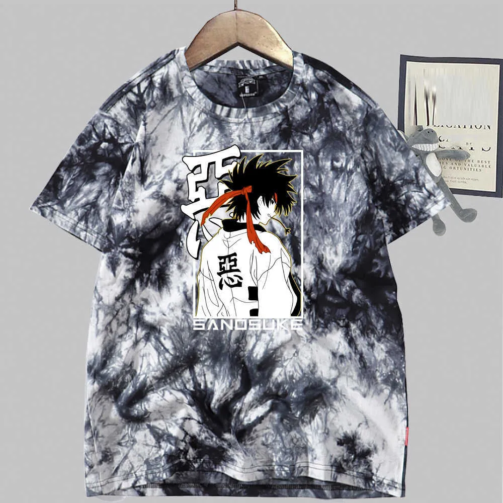 Rurouni Kenshin Imprimer Manches courtes Col rond Tie Dye Hip Hop Anime T-shirt Y0809