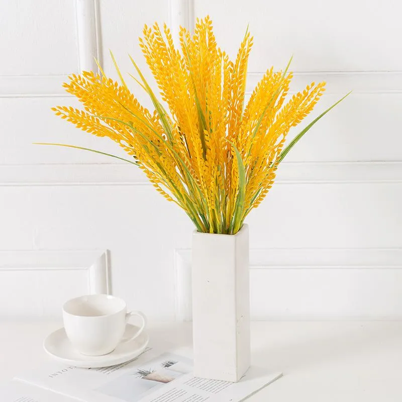 Couronnes de fleurs décoratives 5 fourchettes Simulation épis de blé doré riz plante artificielle arrangement floral salon salle à manger chambre We254m