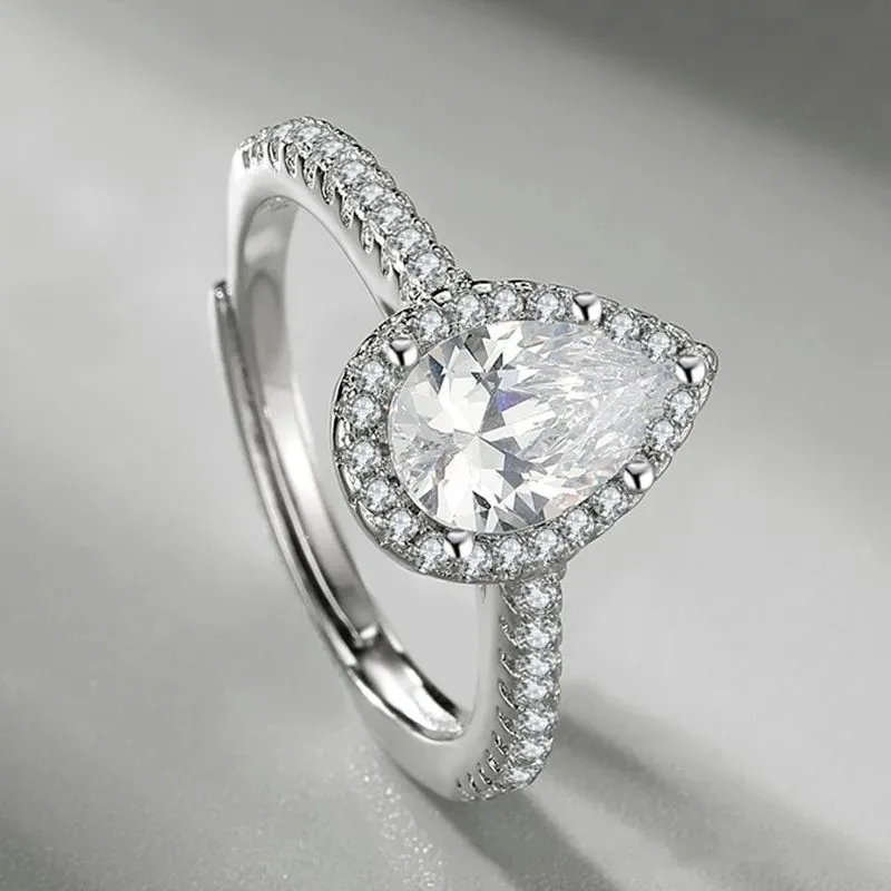 2021 Новый стиль S925 серебряная водяная капля моросопированного моронита алмазное кольцо открывается регулируемое предложение свадьба роскошь женские украшения