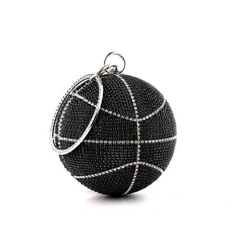 Evening Bags Basketball Women Evening Bags Ball Shaped Diamonds Small Day Clutch with Handle Chain Shoulder Handbags Purse 220314