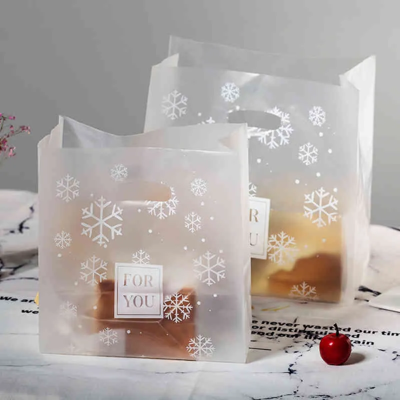 50st plast frostat snöflinga mönster kaffebröd butik bageri kakor bakverk nougat mat takeaway handväskor förpackning väskor 210402