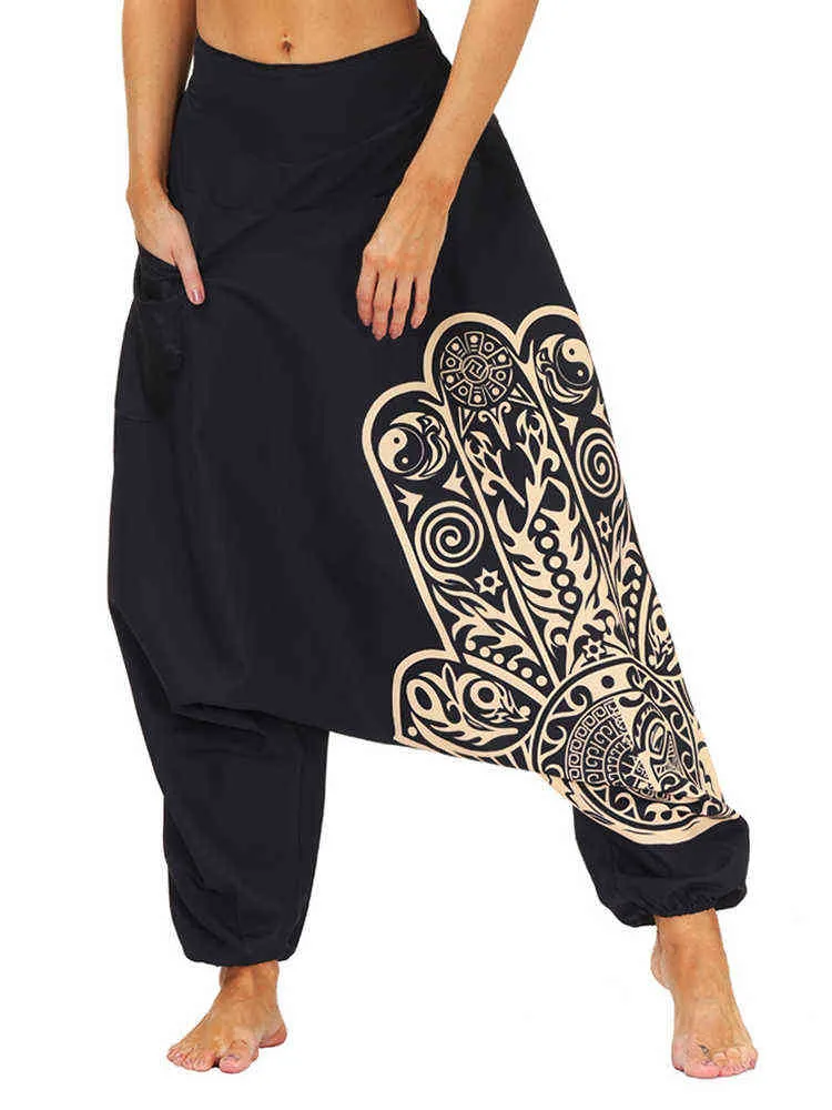 Women and Men Elastic Waist Loose Palazzo Fit Baggy Gypsy Hippie Boho Aladdin Yoga Harem Pants H1221