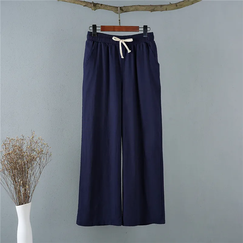 Women Trousers Spring Summer Wide leg cotton linen pants Casual loose solid straight women soft for female 210524