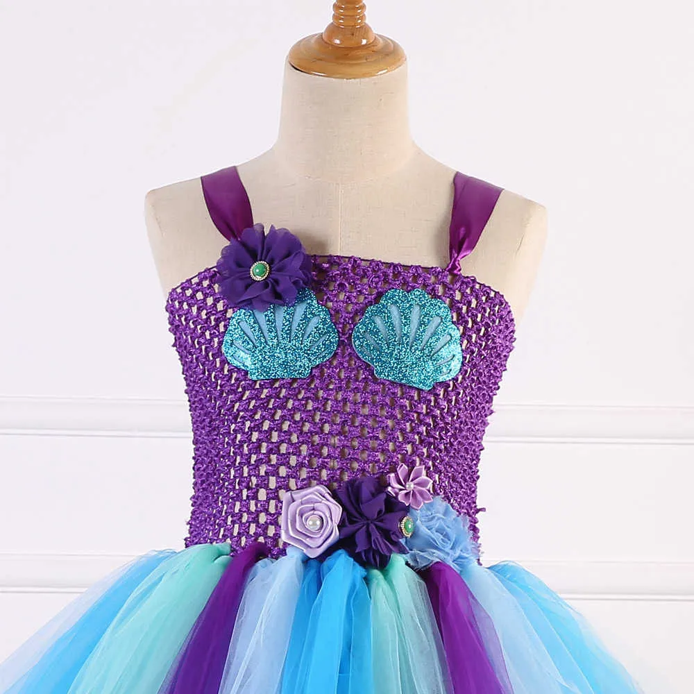 Mermaid children's sets dress big shell mesh color matching puffy skirt